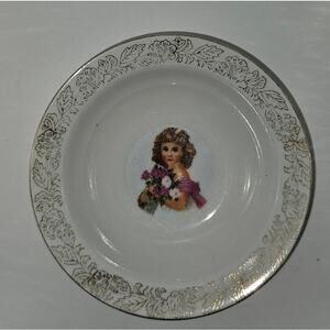 Set of 2 Royal Crown China Anchor Girl Portrait Bowls Gold Trim Japan Vintage